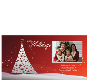 Gray and Red Themed Christmas Tree with Family Photo Cards w-Envelope 8" x 4" family style