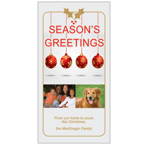 Christmas Card w-Envelope 4" x 8" Decorative Abstract Holiday Ornaments Family Style