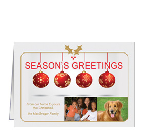 Christmas Decorated Hanging Red Ornaments Cards with photo, custom text and color 7.875"x5.5" Envelope included