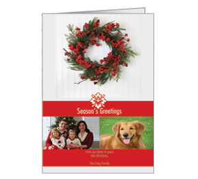 Holly Berries Wreath Christmas Card 5.50" x 7.875"