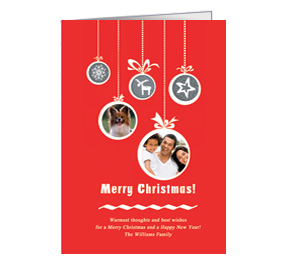 Christmas Card w-Envelope 5.50" x 7.875" Jolly Hanging Ornaments Family Style