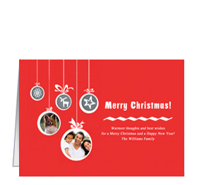 Christmas Jolly Hanging Ornaments Cards with photo, custom text and color 7.875"x5.5" Envelope included