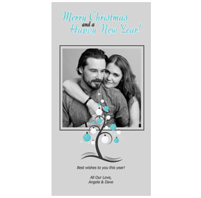 Ornaments Hanging Off Christmas Tree with Family Photo Card w-Envelope 4" x 8" family style