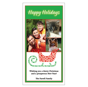 Red & Green Sleigh Holiday Card 4" x 8"