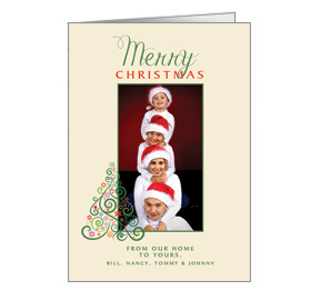 Stacked Christmas Tree of Swirls Card with Photo Upload w-Envelope 5.50" x 7.875" family style