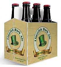 6 Pack Carrier Limerick Dark Ale includes plain 6 pack carrier and custom pre-cut labels