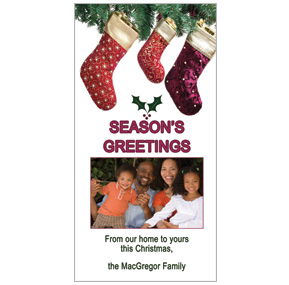 Hanging Stockings Family Christmas Card 4" x 8"