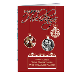 Christmas Card w-Envelope 5.50" x 7.875" Three Long Stringed Ornaments Family Style