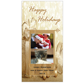 'Tis the Season Gold Present Holiday Card 4" x 8"