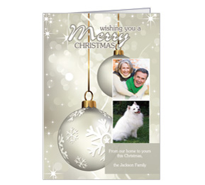 Christmas Card w-Envelope 5.50" x 7.875" Two Dangling Ornament Family Style