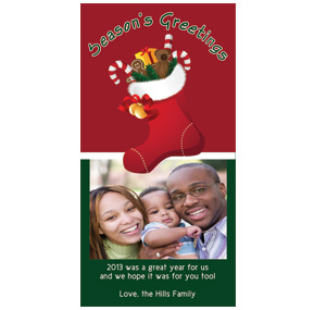 Season's Greeting Stocking Holiday Card 4" x 8"