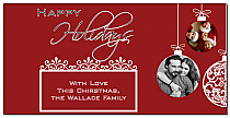 Christmas Card w-Envelope 8" x 4" Three Long Stringed Ornaments Family style