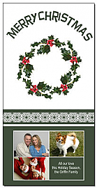 Holly Christmas Wreath Cards with multiple photo 4" x 8" w-envelope