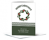 Holly Christmas Wreath Cards  5.50" x 7.875" w-envelope