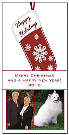 Holiday Snowflake Stocking Family Photos Christmas Card w-Envelope 4" x 8" family style