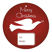 Circle Red Dove To From Christmas Hang Tag