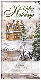 Christmas Holiday Snowy Cabin Cards  4" x 8" w-envelope