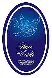 Vertical Oval Peace Dove Christmas Hang Tag