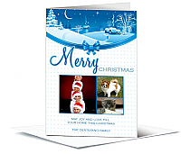 Merry Christmas Ribbon Wrapped Village Cards with multiple photo 5.50" x 7.875" w-envelope 