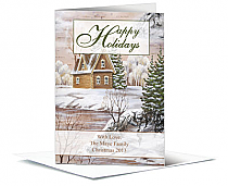 Christmas Holiday Snowy Cabin Cards 5.50" x 7.875" w-envelope