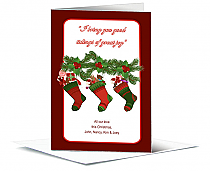 Good Tidings Holly Berries and Stockings Christmas Card w-Envelope 5.50" x 7.875" business style