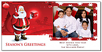 Red Snowflakes and Santa with Family Photo Upload Greeting Card w-Envelope 8" x 4" family style