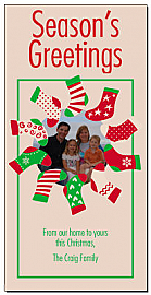 Seasons Greetings Stocking Wreath Photo Upload Christmas Card w-Envelope 4" x 8" family style