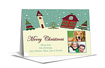 Red and Green Hillside Christmas Village Cards with multiple photo 7.875" x 5.50" w-envelope