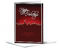 Red Abstract Christmas Village Cards  5.50" x 7.875" w-envelope