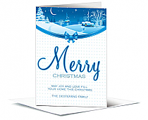 Merry Christmas Ribbon Wrapped Village Cards 5.50" x 7.875" w-envelope