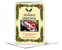 Christmas Mistletoe Holly Borders Cards with photo 5.50" x 7.875" w-envelope