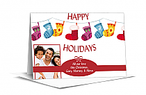 Happily Hanging Christmas Stockings Personalized Photo Card w-Envelope 7.875" x 5.50" family style