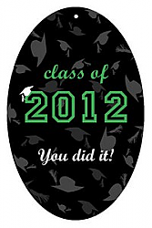 Hats Off Vertical Oval Graduation Favor Tag