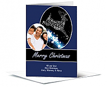 Black and Blue Christmas Reindeer Flying Stars Cards  with photo 5.50" x 7.875" w-envelope