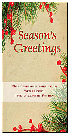 Christmas Seasons Greetings Holiday Mistletoe Cards 4" x 8"  w-envelope