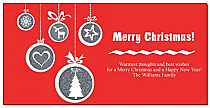 Christmas Card w-Envelope 8" x 4" Jolly Hanging Ornaments Business style 