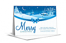 Merry Christmas Ribbon Wrapped Village Cards 7.875" x 5.50" w-envelope