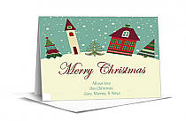 Red and Green Hillside Christmas Village Cards  7.875" x 5.50"  w-envelope