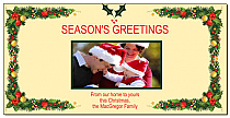 Christmas Mistletoe Holly Borders Cards with photo 8" x 4" w-envelope