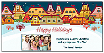 Happy Holidays Christmas Village Cards with photo  8" x 4" w-envelope