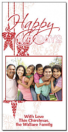 Christmas Card w-Envelope 4" x 8" Star Pink and White Family style