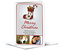 Vintage Christmas Stocking Candy Cane Family Photos Card w-Envelope 5.50" x 7.875" family style