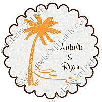 Tropic getaway Scalloped Circle Wedding Labels