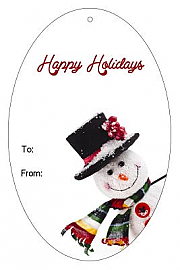 Vertical Oval Corner Snowman To From Christmas Hang Tag