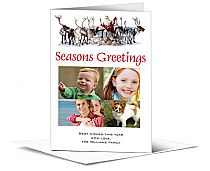 Santa and His Row of Christmas Reindeer Cards with multiple photo 5.50" x 7.875" w-envelope