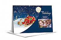 Snowy Santa Sleigh Christmas with Personalized Photo Greeting Card w-Envelope 7.875" x 5.50" family style