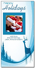 Christmas Holiday Santa and Sleigh Traveling Across the Moon Cards with photo 4" x 8" w-envelope