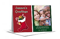 Two Tone Red and Green Stuffed Stocking Photo Upload Christmas Card w-Envelope 7.875" x 5.50" family style