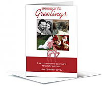 Christmas Holiday Red Curly Prancing Reindeer Cards with multiple photo 5.50" x 7.875" w-envelope