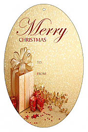 Vertical Oval  Small Present Ribbon To From Christmas Hang Tag